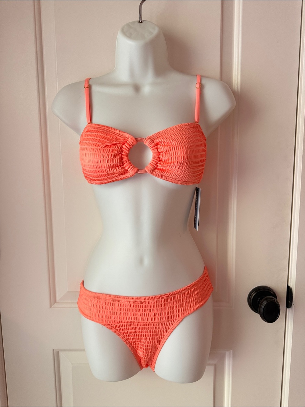 Orange Coral Ring-Front Smocked Bikini - 👙 Isabella Rose, sz. S, nwt